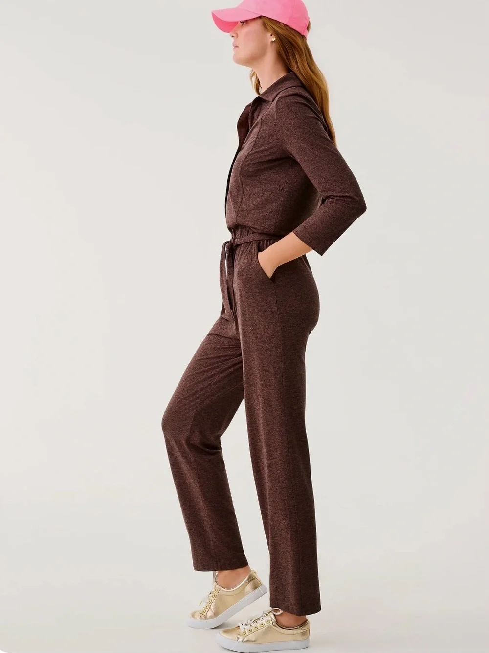 Lilly Pulitzer, NWTs Women's Brown Long-Sleeve Button Jumpsuit, loungewear sz s